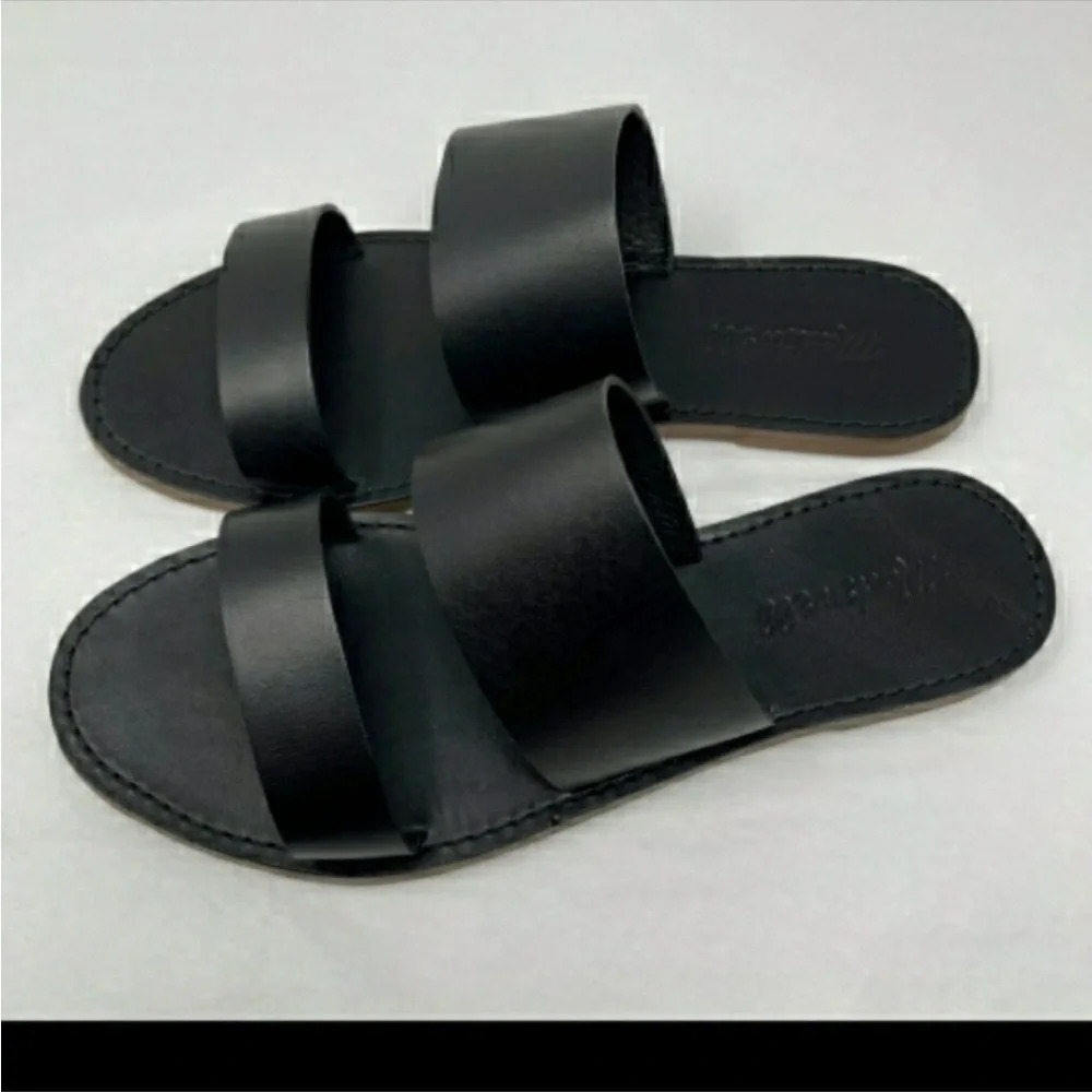 Madewell The Boardwalk Two Strap Black Flat Sandal